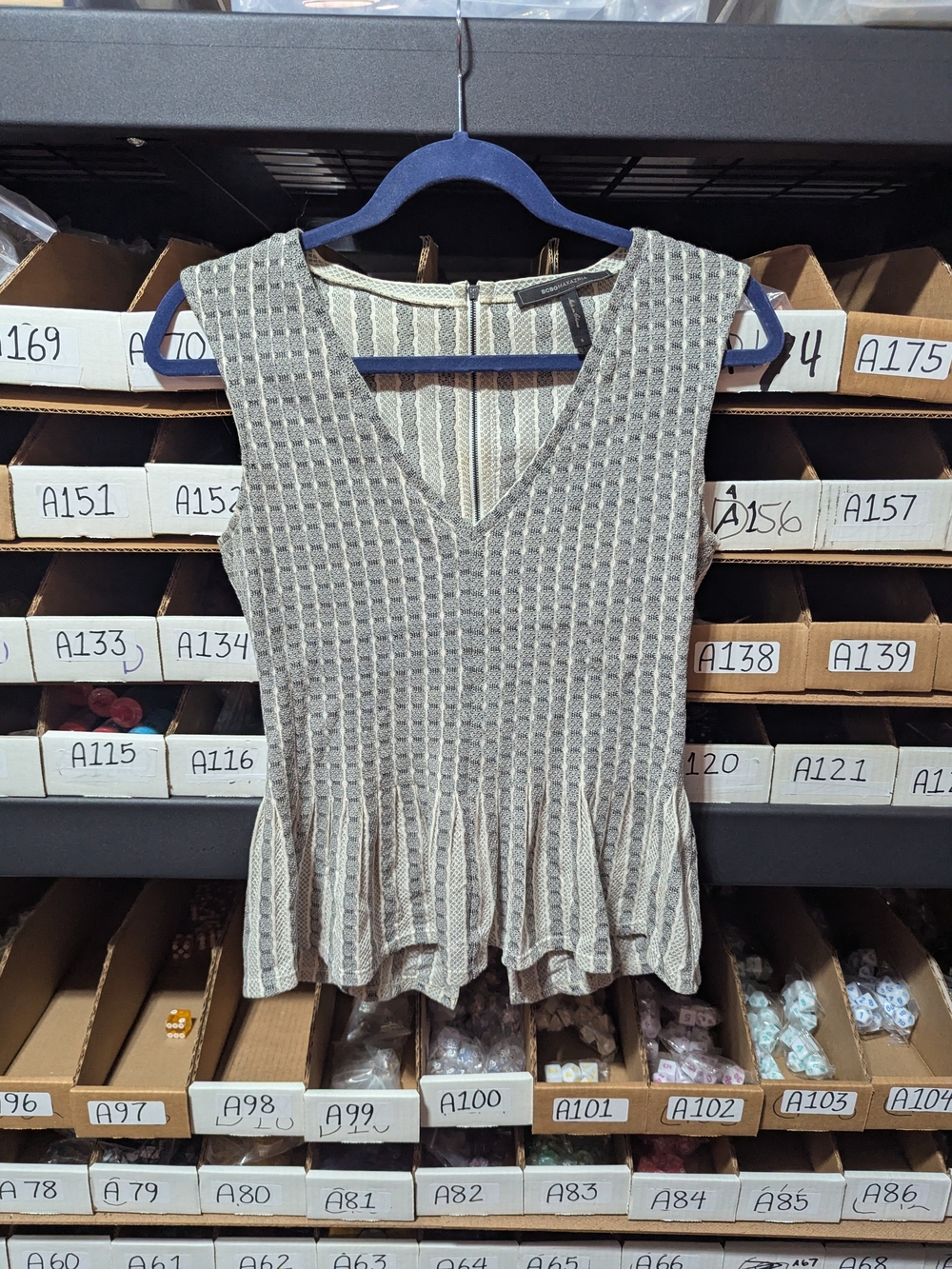 BCBGMaxAzria Gray Textured V-Neck Peplum Tank S